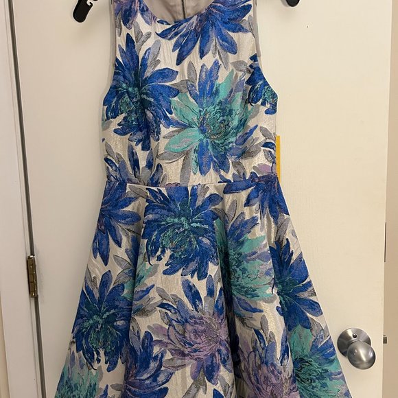 alice and olivia blue floral dress Alice + Olivia Tatum Deep V Mini Dress in Mineral Blue main image 1